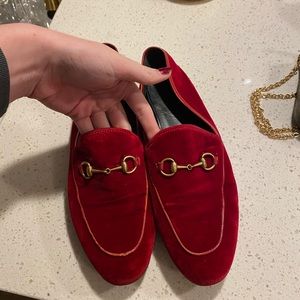 Red velvet Gucci Loafers